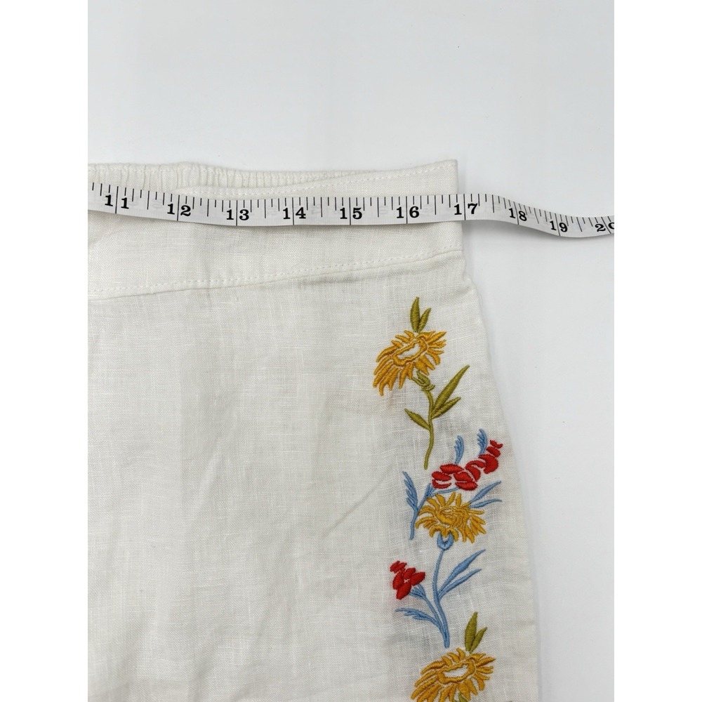 Calypso St. Barth Linen Embroidered Floral Wide Leg Pants White Women's L - Picture 8 of 9